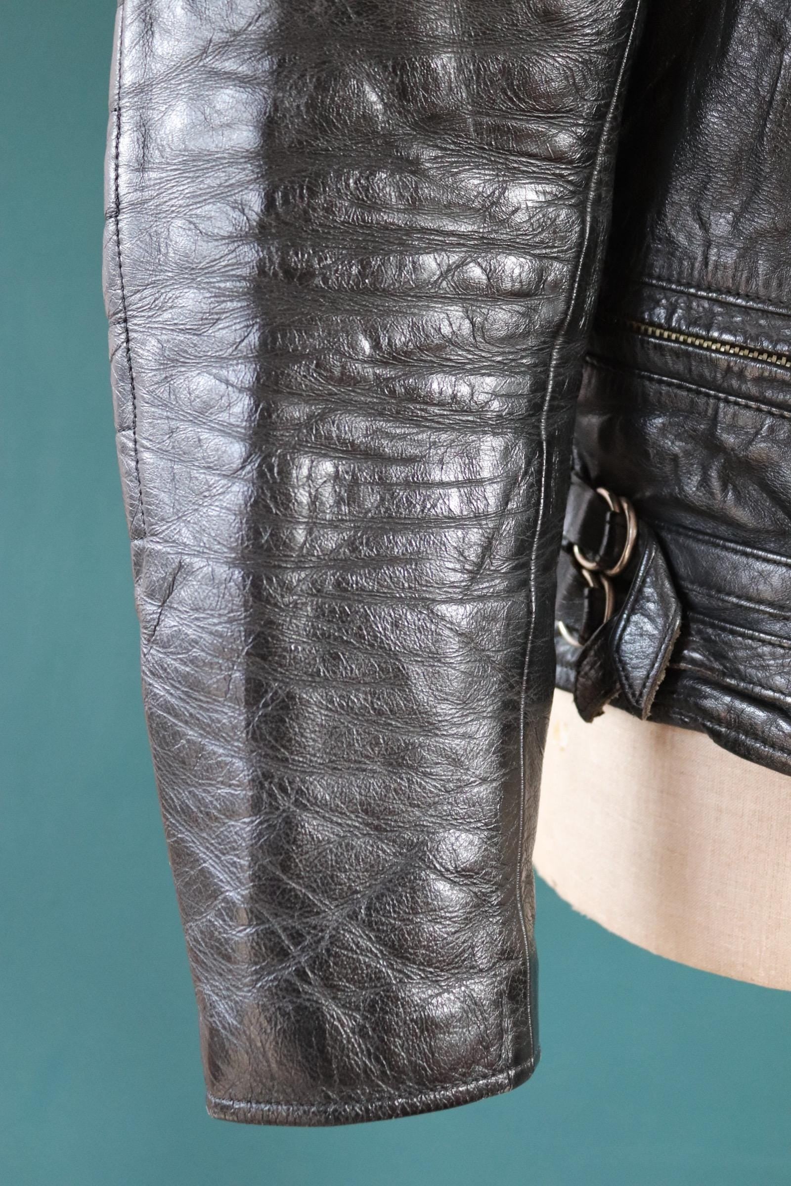 Vintage 1980s black leather biker jacket - 40” chest