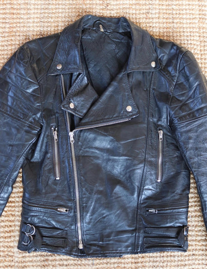 Vintage 1980s black leather biker jacket - 40” chest