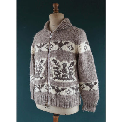 Vintage 1970s Cowichan wool cardigan - hand knitted - 1980s chunky winter sweater - 42" chest