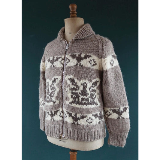 Vintage 1970s Cowichan wool cardigan - hand knitted - 1980s chunky winter sweater - 42" chest