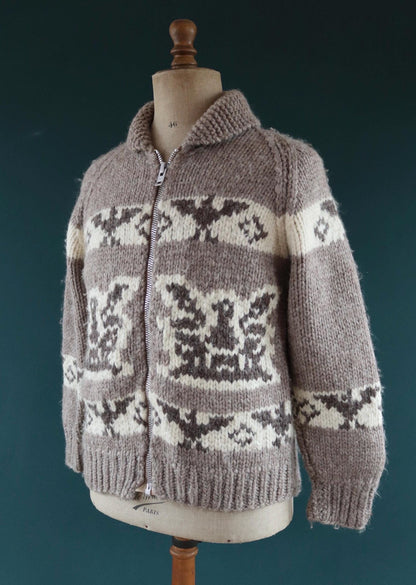 Vintage 1970s Cowichan wool cardigan - hand knitted - 1980s chunky winter sweater - 42" chest