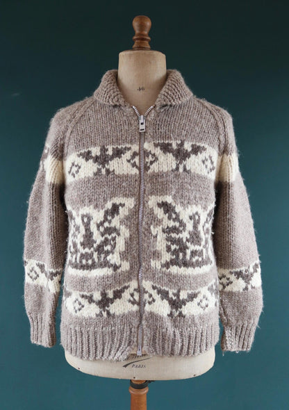 Vintage 1970s Cowichan wool cardigan - hand knitted - 1980s chunky winter sweater - 42" chest