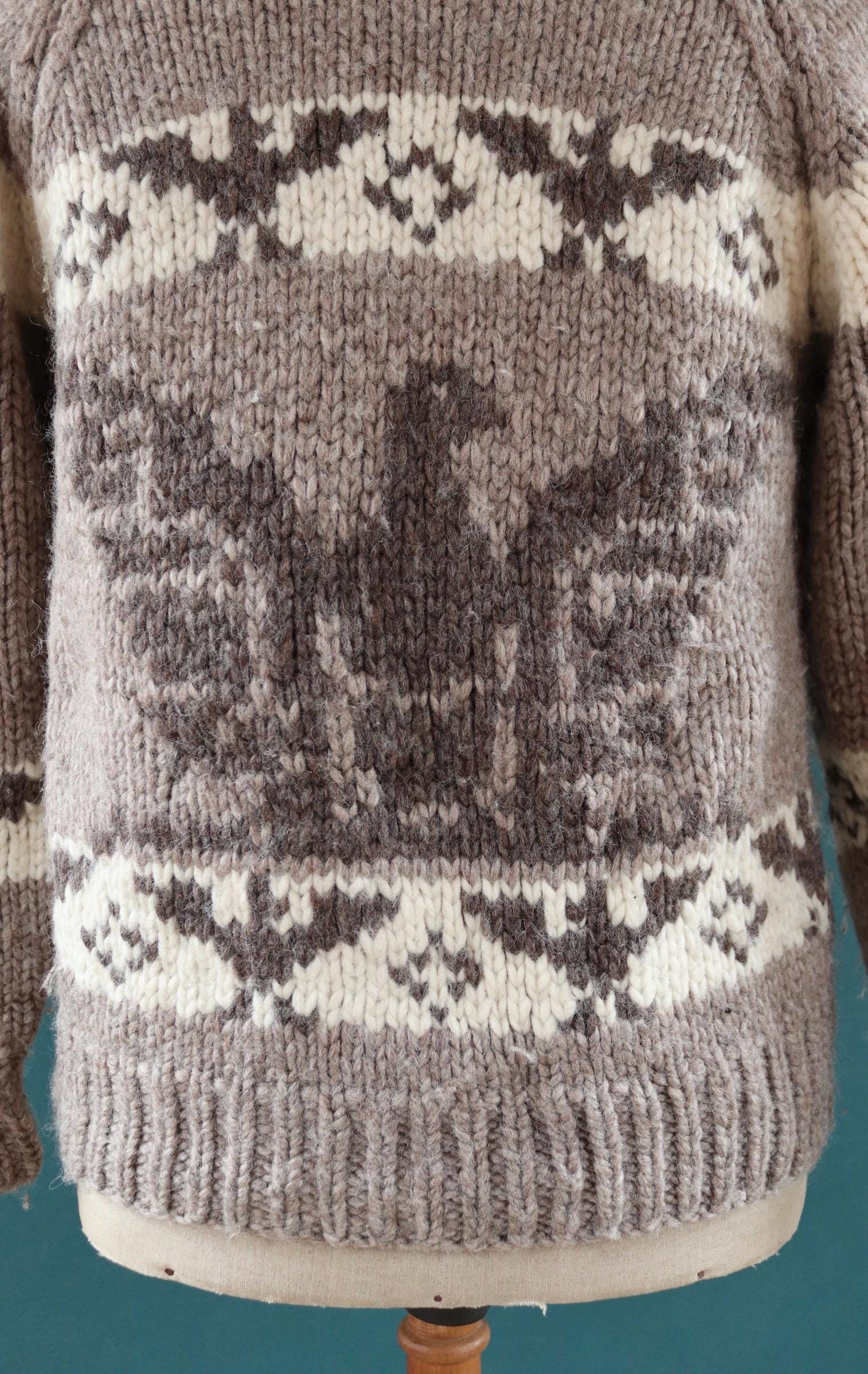 Vintage 1970s Cowichan wool cardigan - hand knitted - 1980s chunky winter sweater - 42" chest