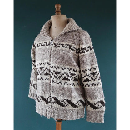 Vintage 1970s Cowichan wool cardigan - hand knitted - 1980s chunky winter sweater - 46" chest