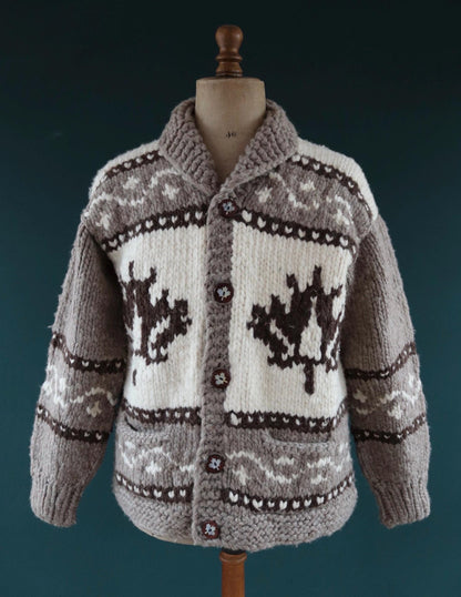 Vintage 1980s Cowichan wool cardigan - hand knitted - chunky winter sweater - 45" chest