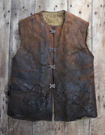 Vintage 1940s British military jerkin - WW2 sheepskin - Tropal coat - RAF vest - horsehide leather waistcoat - 42” chest