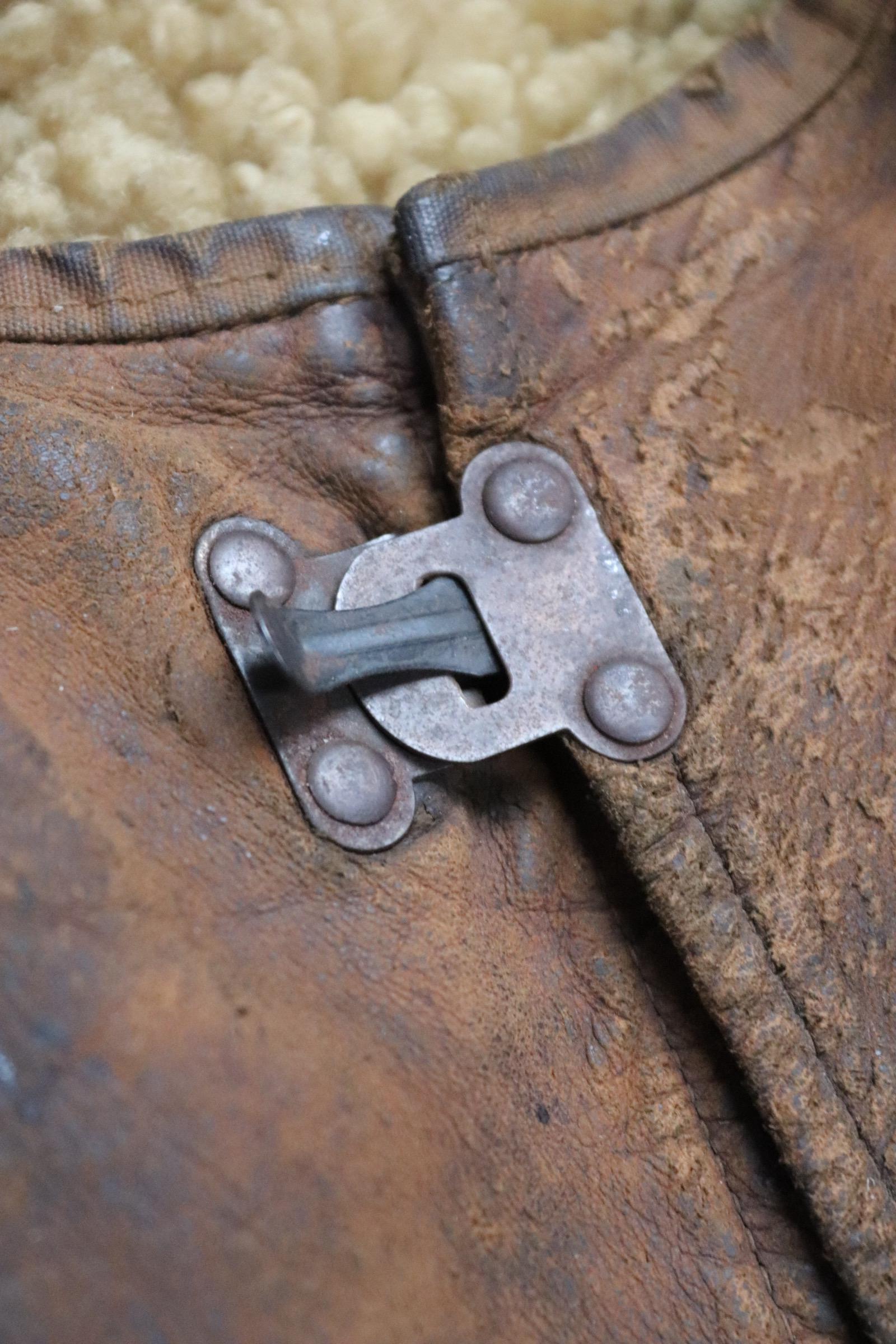 Vintage 1940s British military jerkin - WW2 sheepskin - Tropal coat - RAF vest - horsehide leather waistcoat - 42” chest