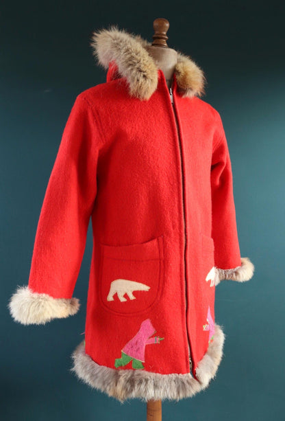 Vintage 1970s embroidered wool coat - Hudsons Bay jacket - Alaskan parka - 40" chest