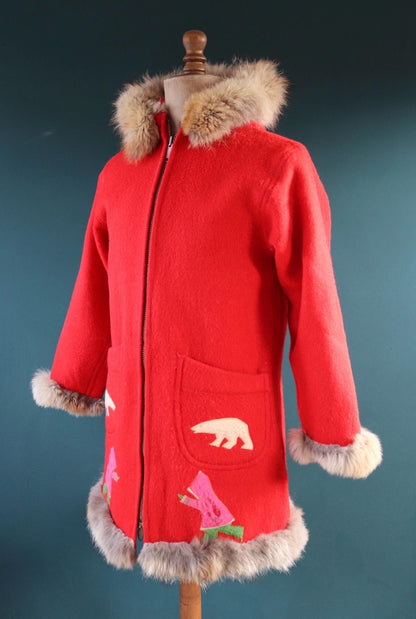 Vintage 1970s embroidered wool coat - Hudsons Bay jacket - Alaskan parka - 40" chest