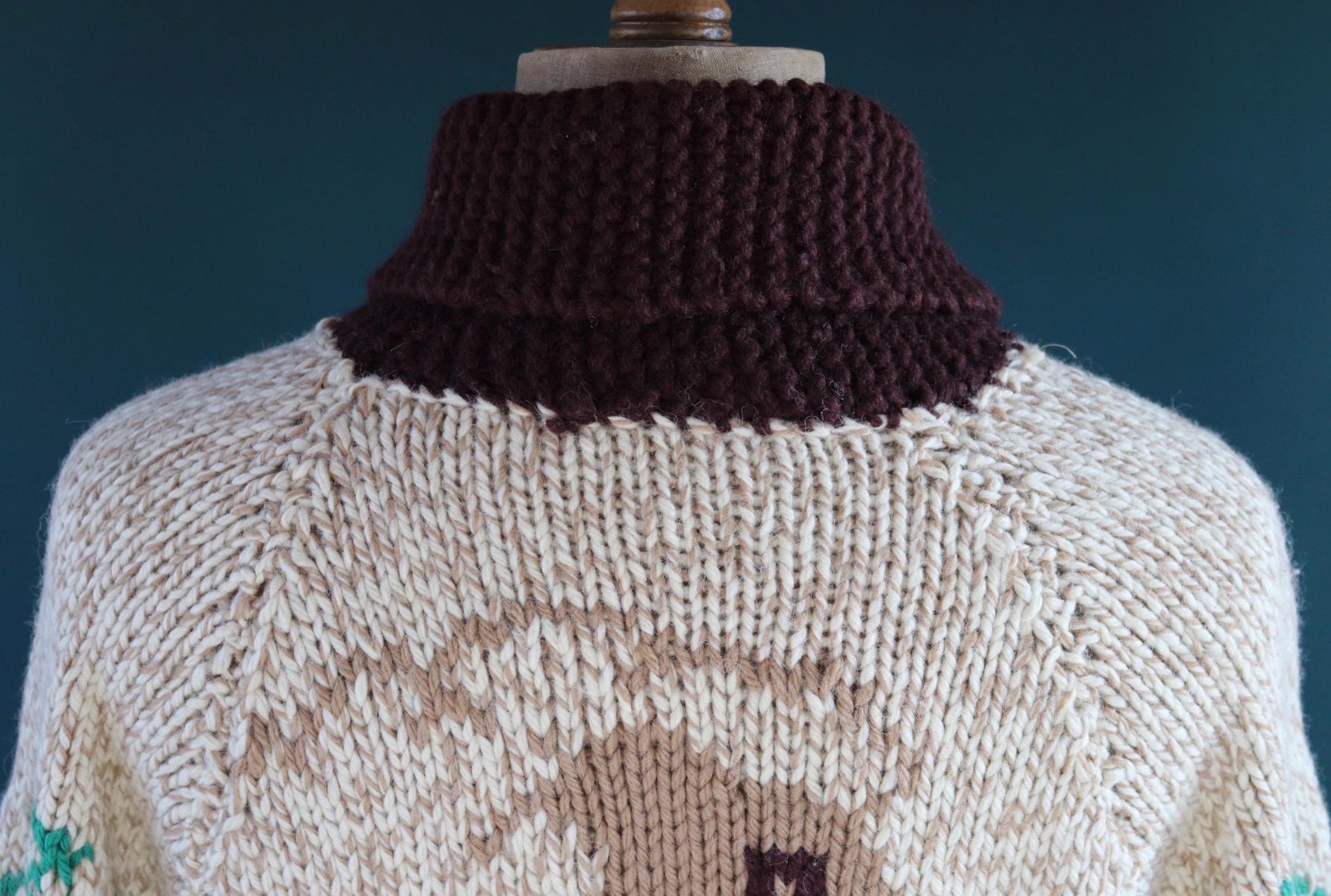 Vintage 1960s wool Cowichan sweater - novelty knit cardigan - oil derrick design - 46” chest