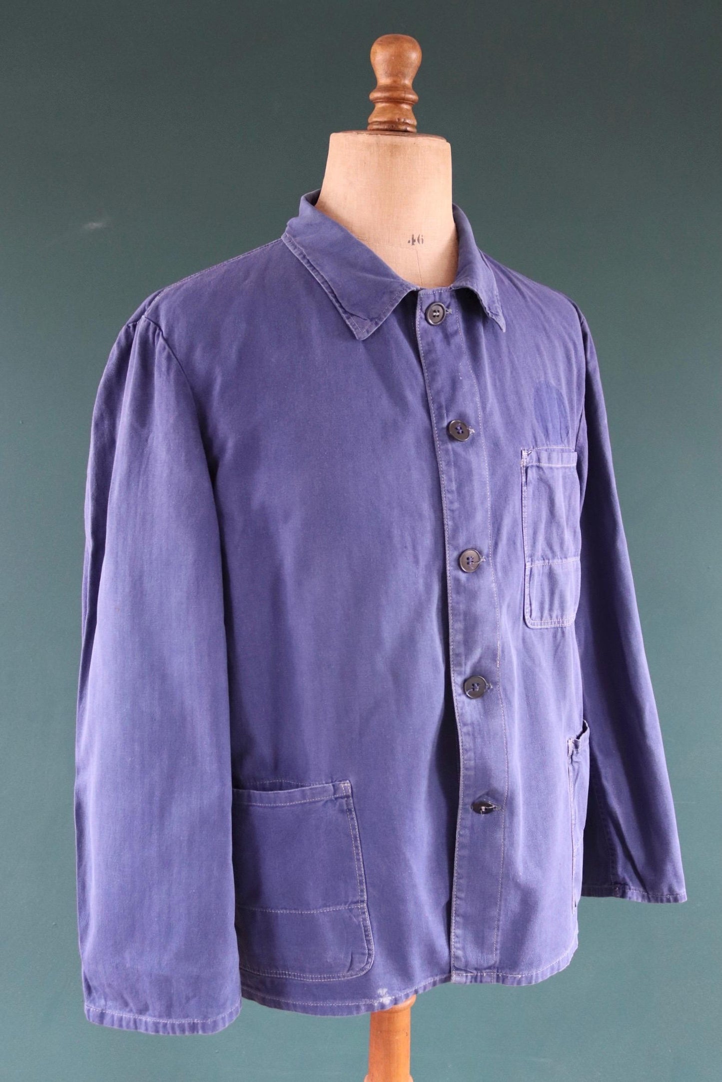 Vintage French blue workwear jacket - cotton twill - 50” chest - bleu de travail