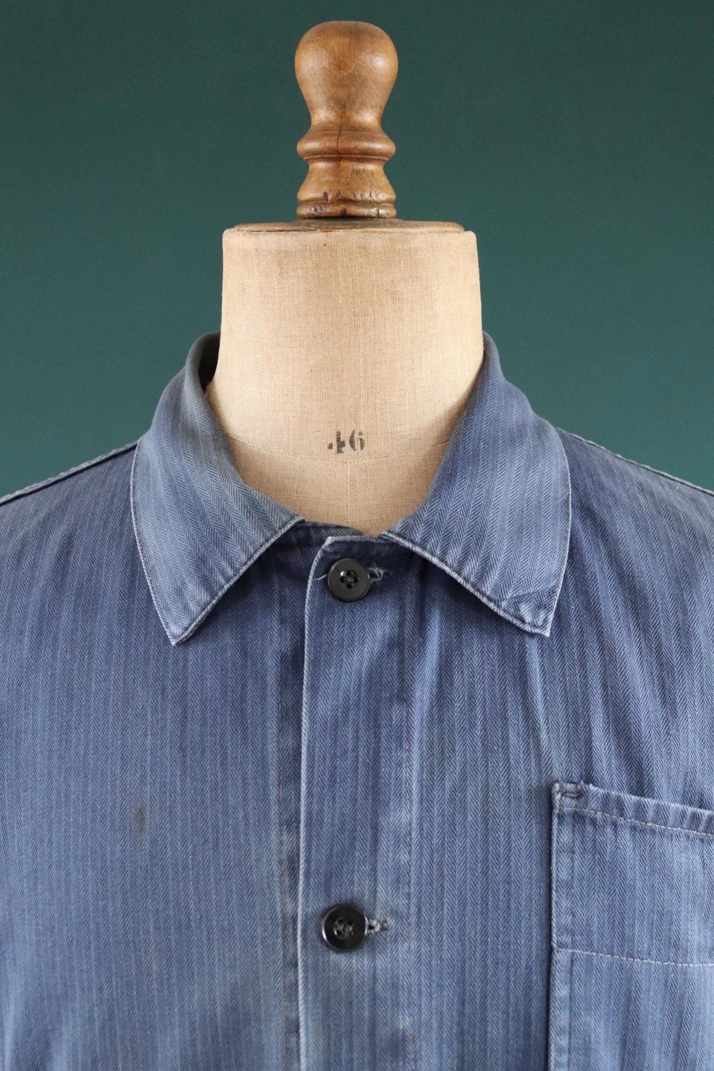 Vintage French blue workwear jacket - cotton twill - 48” chest - bleu de travail