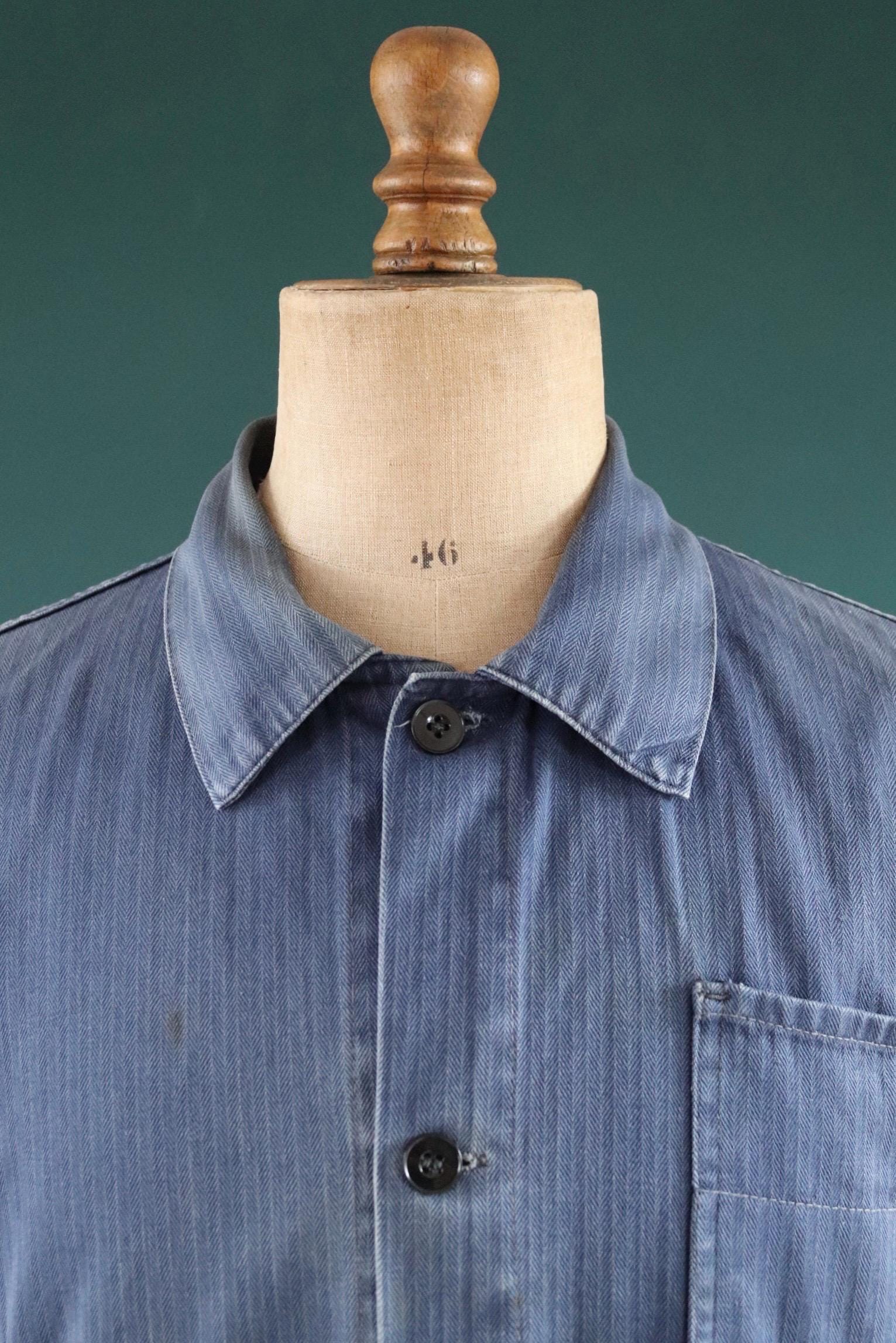 Vintage French blue workwear jacket - cotton twill - 48” chest - bleu de travail