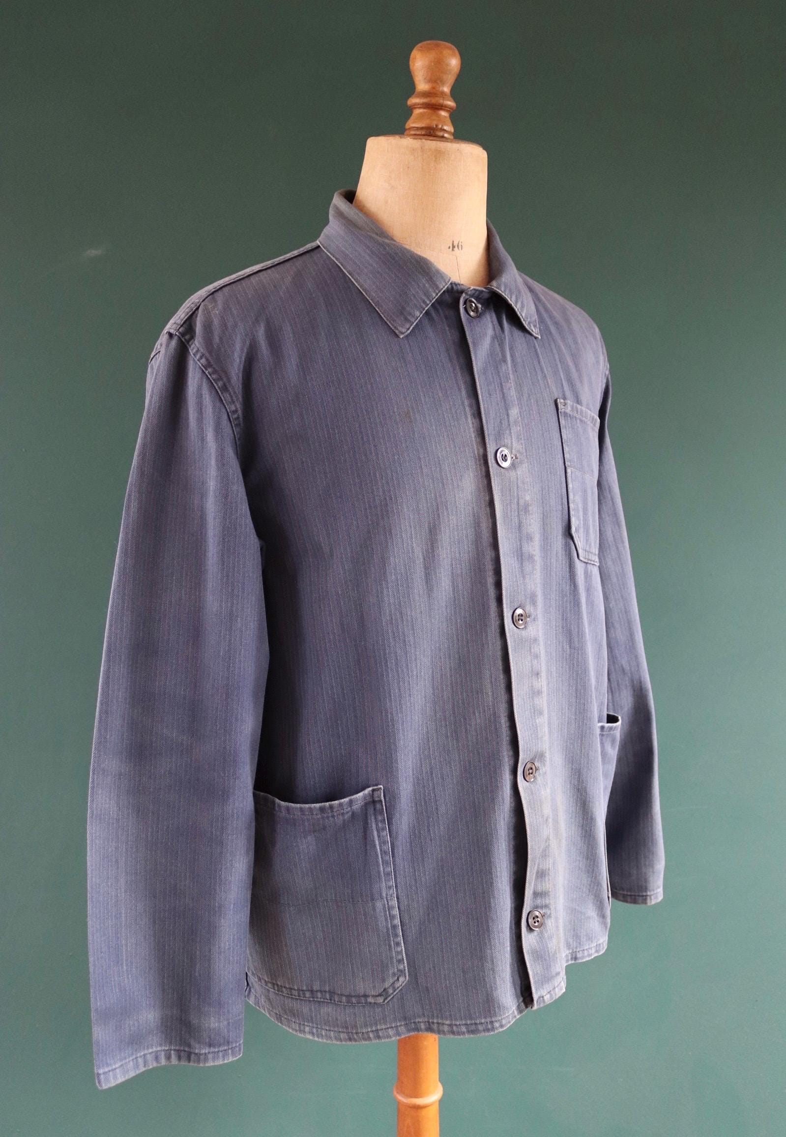 Vintage French blue workwear jacket - cotton twill - 48” chest - bleu de travail