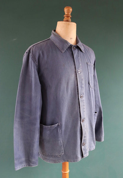 Vintage French blue workwear jacket - cotton twill - 48” chest - bleu de travail