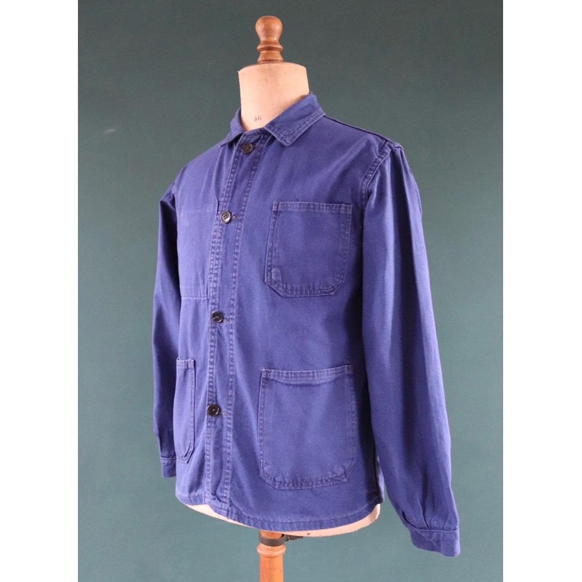 Vintage French blue workwear jacket - cotton twill - 43” chest - bleu de travail