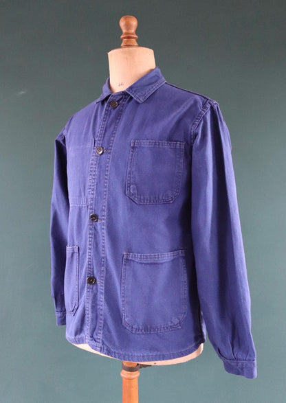 Vintage French blue workwear jacket - cotton twill - 43” chest - bleu de travail