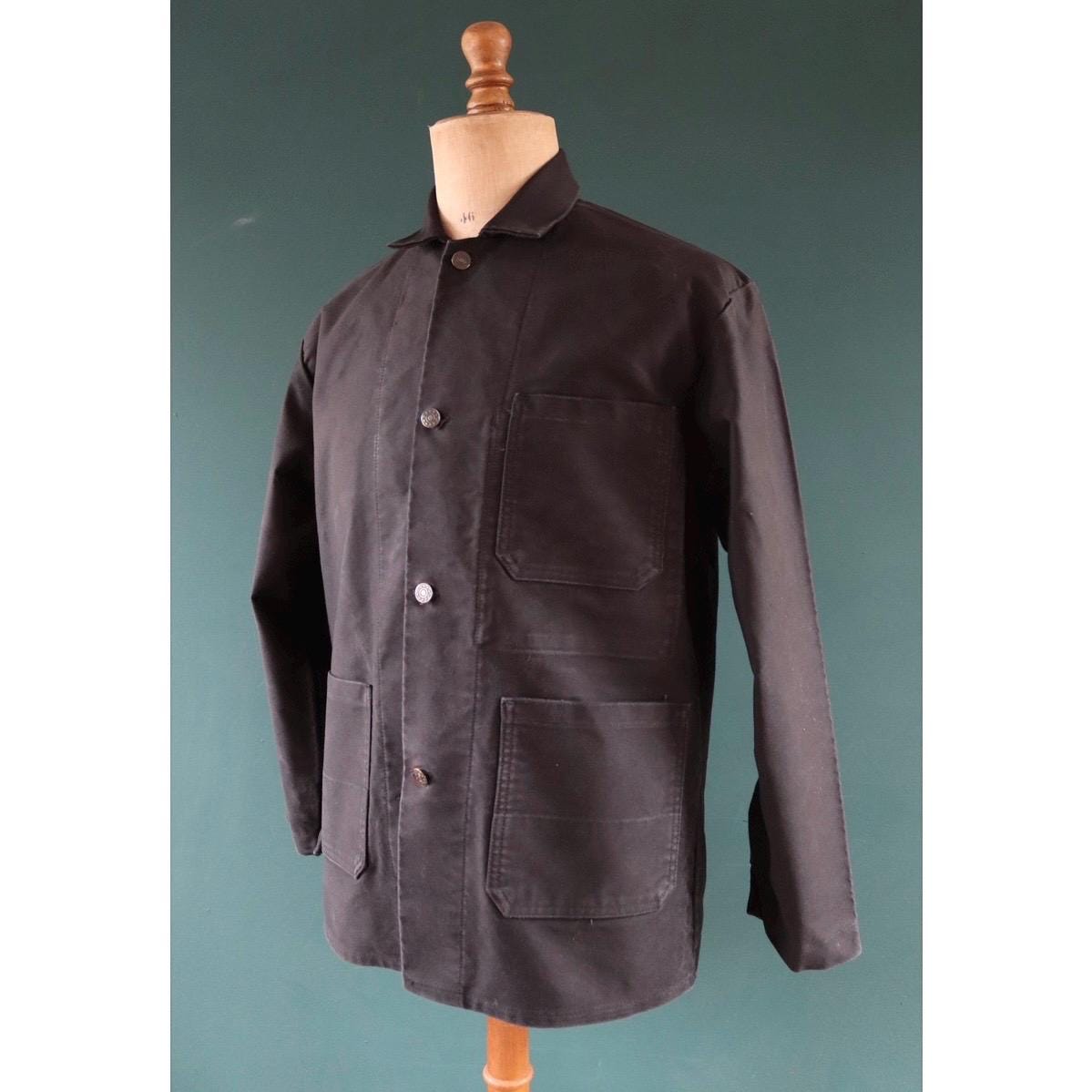 Vintage French black moleskin workwear jacket - chore coat - 45" chest
