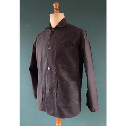 Vintage French black moleskin workwear jacket - chore coat - 45" chest