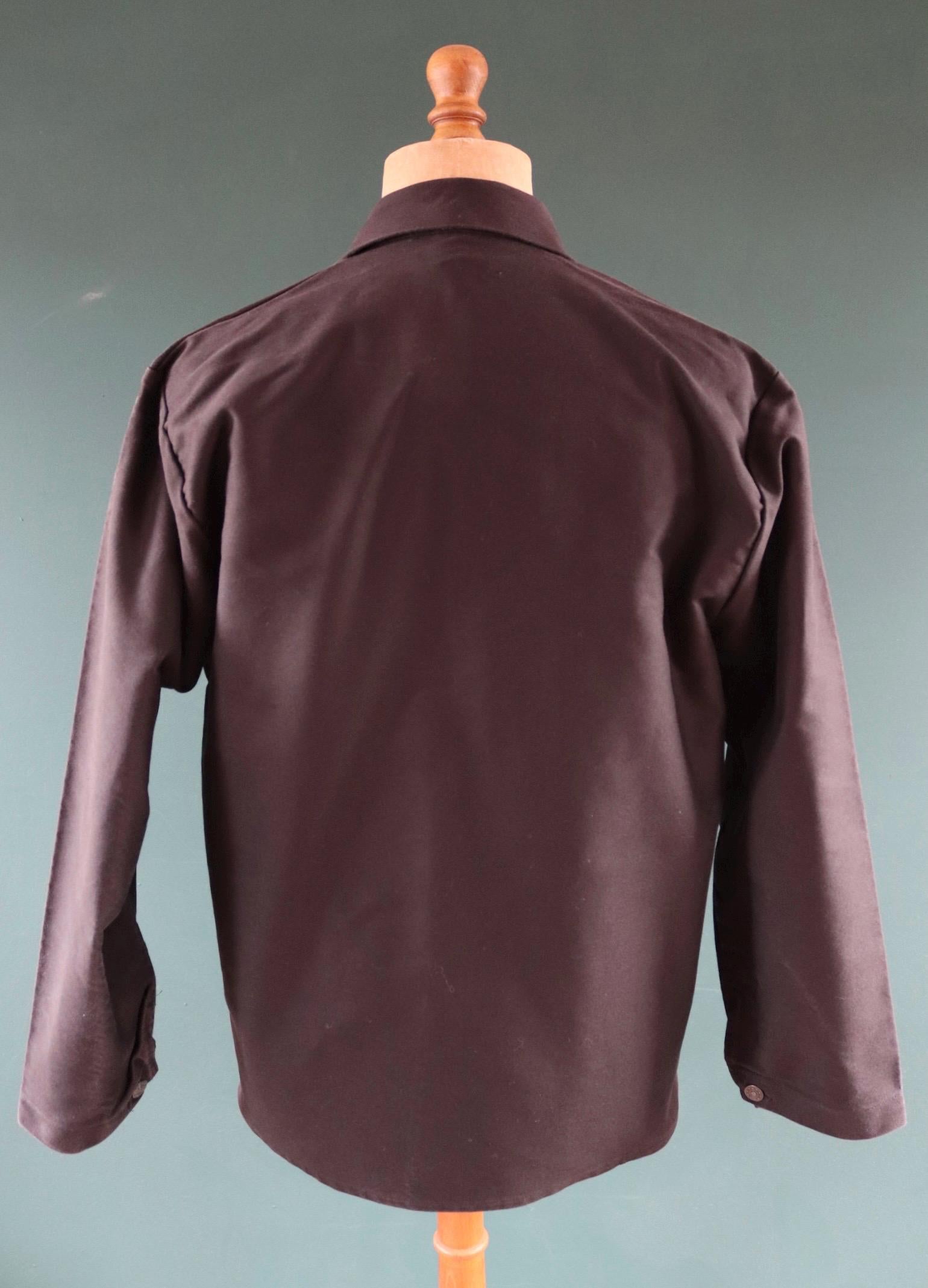 Vintage French black moleskin workwear jacket - chore coat - 45" chest