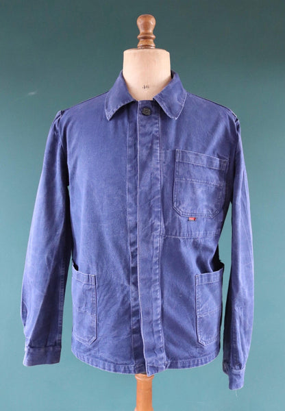 Vintage French workwear jacket - blue chore coat - 44” chest