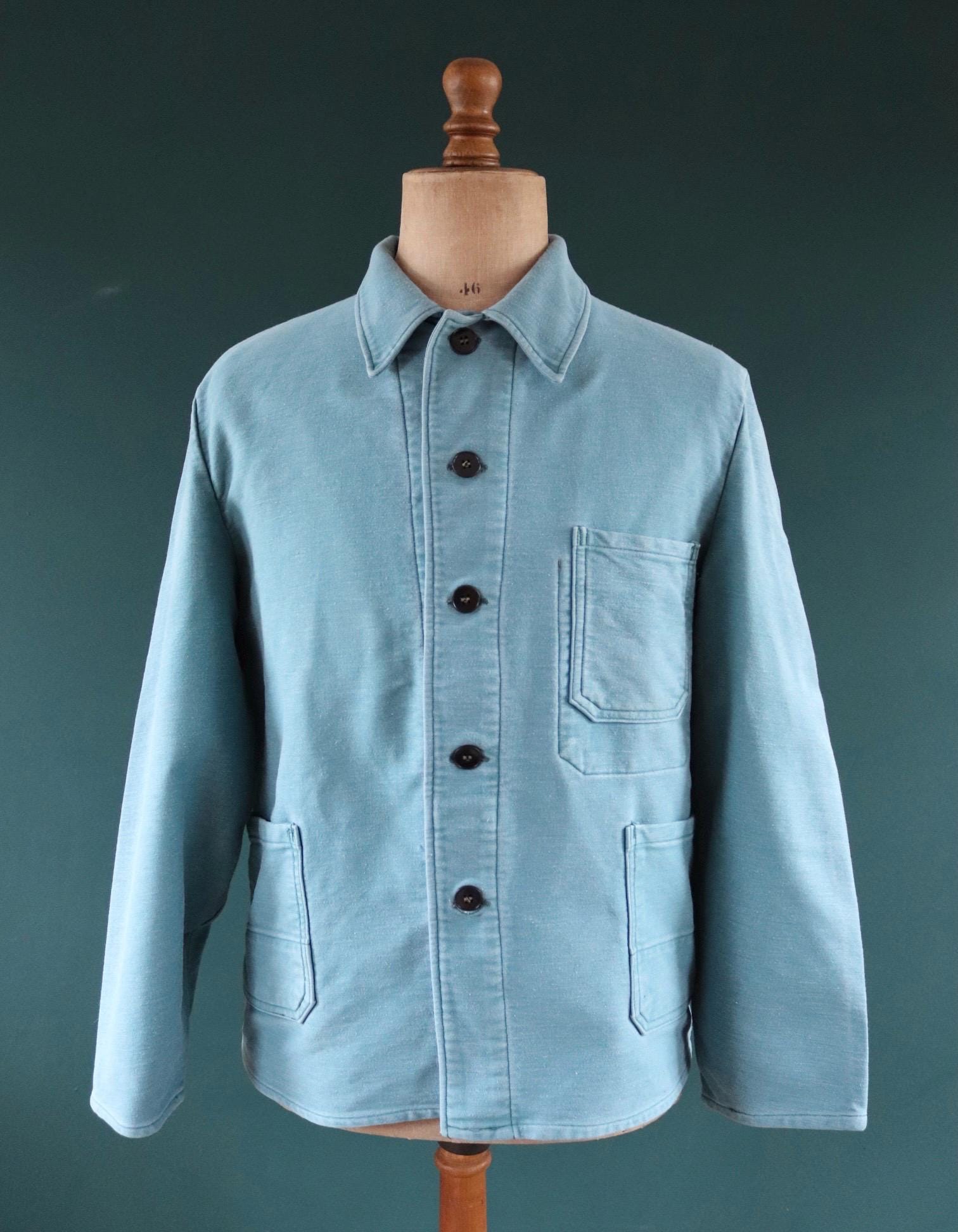 Vintage 1970s teal green moleskin workwear jacket - chore coat - 46" chest