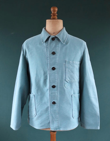 Vintage 1970s teal green moleskin workwear jacket - chore coat - 46" chest