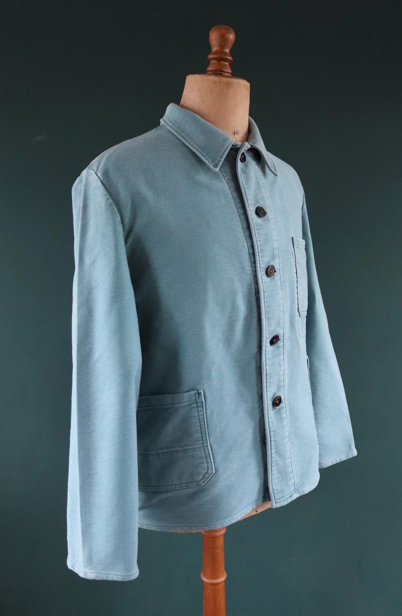 Vintage 1970s teal green moleskin workwear jacket - chore coat - 46" chest