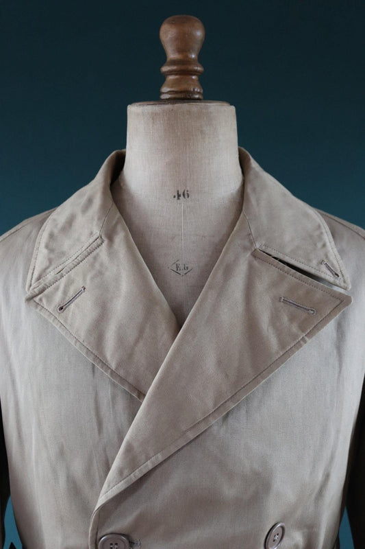 Vintage 1950s demob trench coat - WW2 British - gabardine rain coat - double breasted - 48” chest