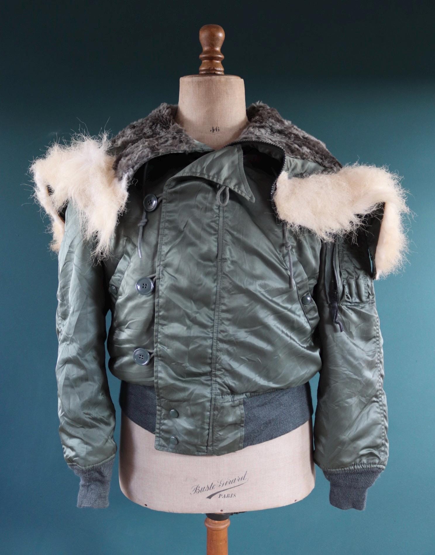 Vintage 1980s USAF N-2B jacket - military parka - extreme cold weather - split hood - 44" chest