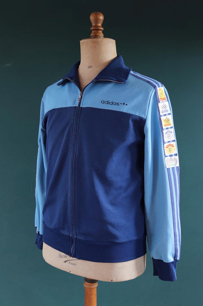 Vintage 1980s Adidas track top - 1970s sportswear - souvenir patches - 43” chest