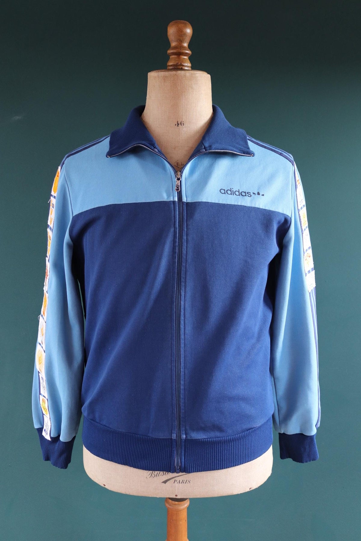 Vintage 1980s Adidas track top - 1970s sportswear - souvenir patches - 43” chest