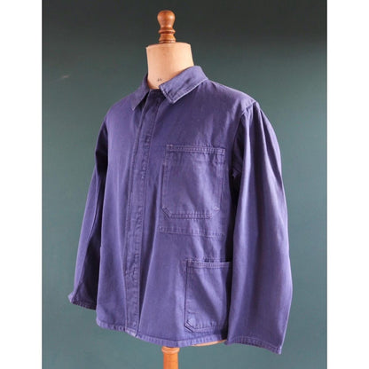 Vintage French workwear jacket - chore coat - 1960s blue cotton twill - 46” chest - bleu de travail