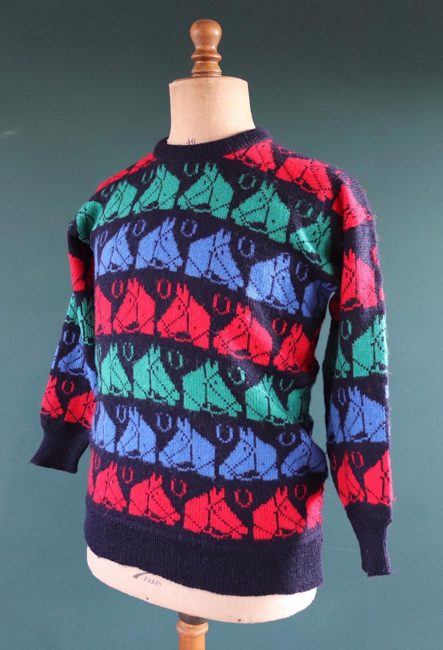 Vintage 1980s knitted wool jumper - horse sweater - novelty knitwear - 39” chest