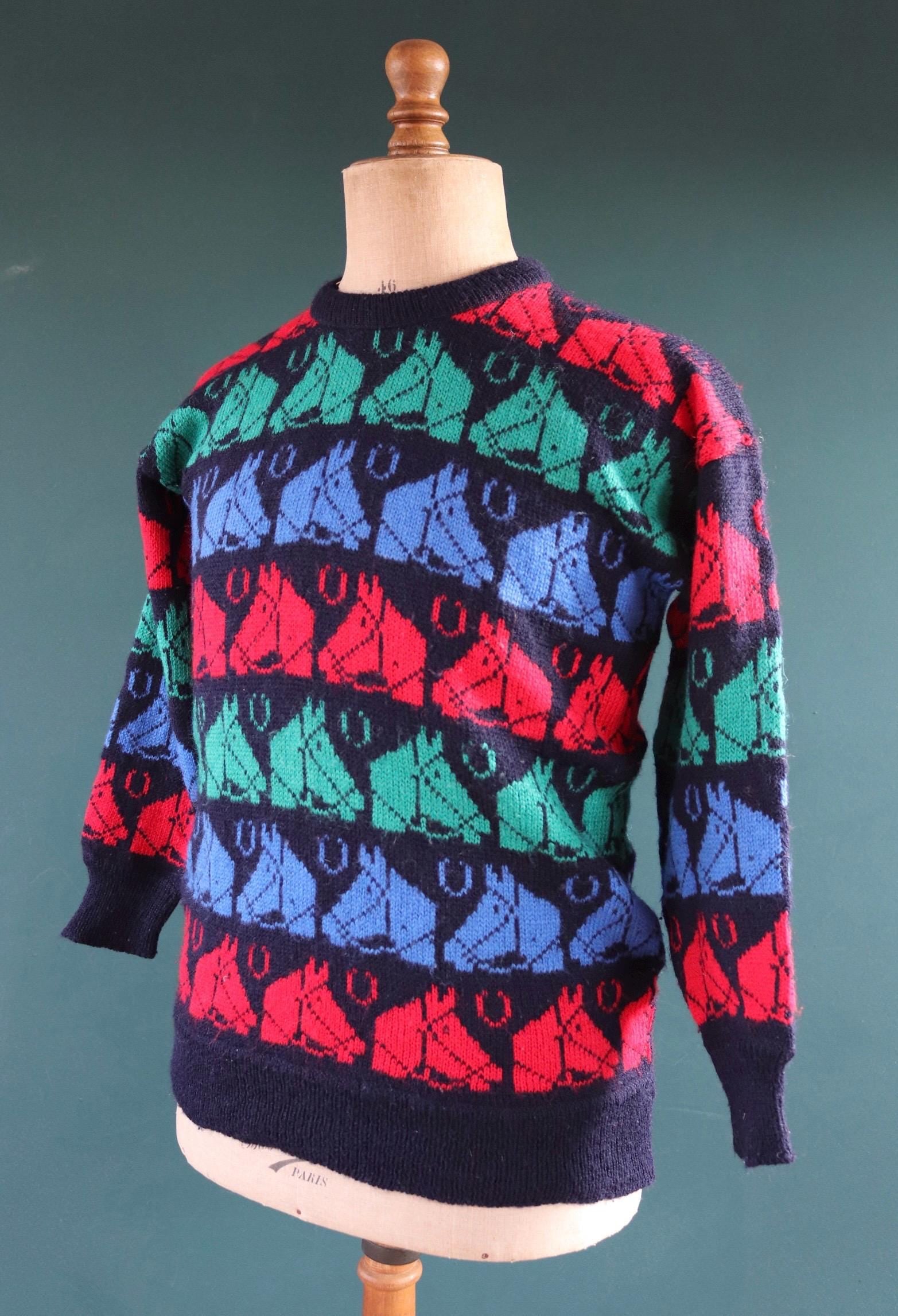Vintage 1980s knitted wool jumper - horse sweater - novelty knitwear - 39” chest