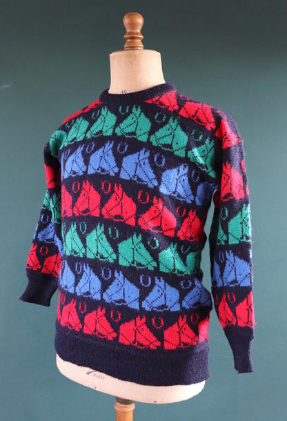 Vintage 1980s knitted wool jumper - horse sweater - novelty knitwear - 39” chest