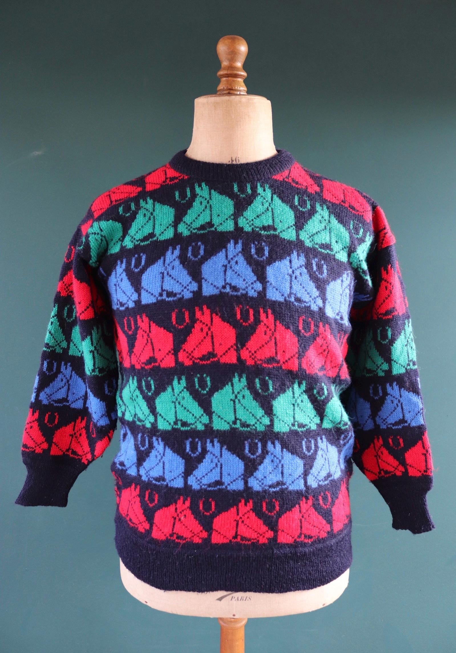 Vintage 1980s knitted wool jumper - horse sweater - novelty knitwear - 39” chest