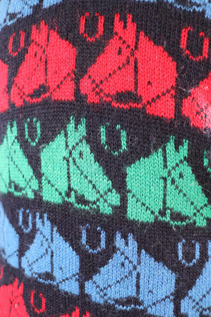 Vintage 1980s knitted wool jumper - horse sweater - novelty knitwear - 39” chest