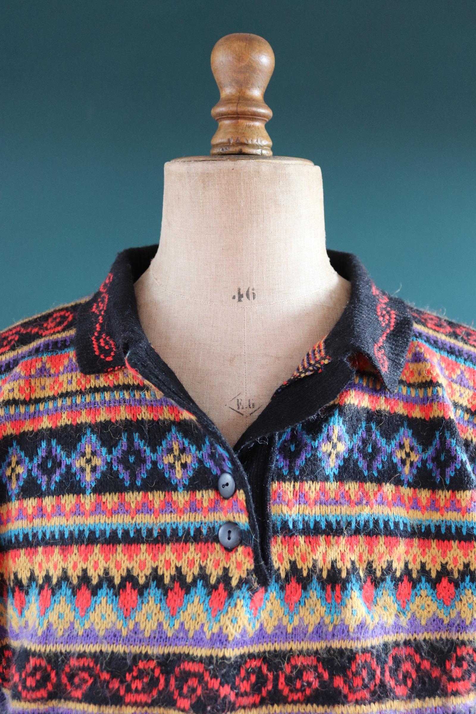 Vintage 1980s knitted jumper - crazy pattern sweater - 44” chest