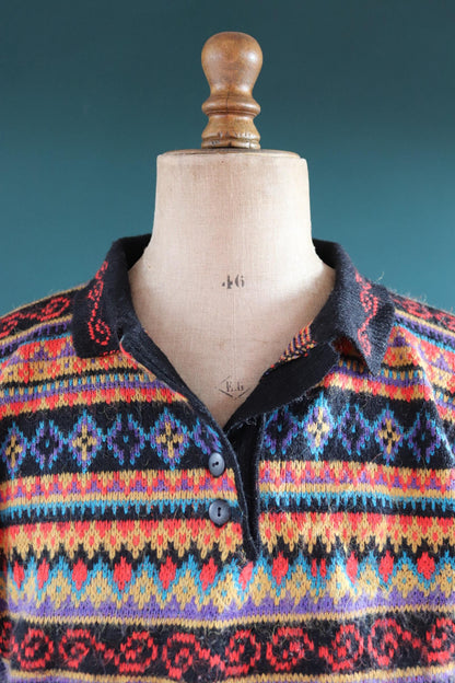Vintage 1980s knitted jumper - crazy pattern sweater - 44” chest