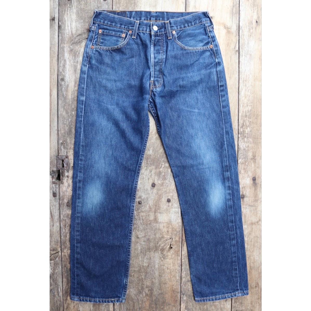 Vintage Levis 501 jeans - blue denim workwear - made in UK - 30" x 29"