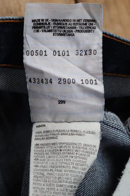 Vintage Levis 501 jeans - blue denim workwear - made in UK - 30" x 29"