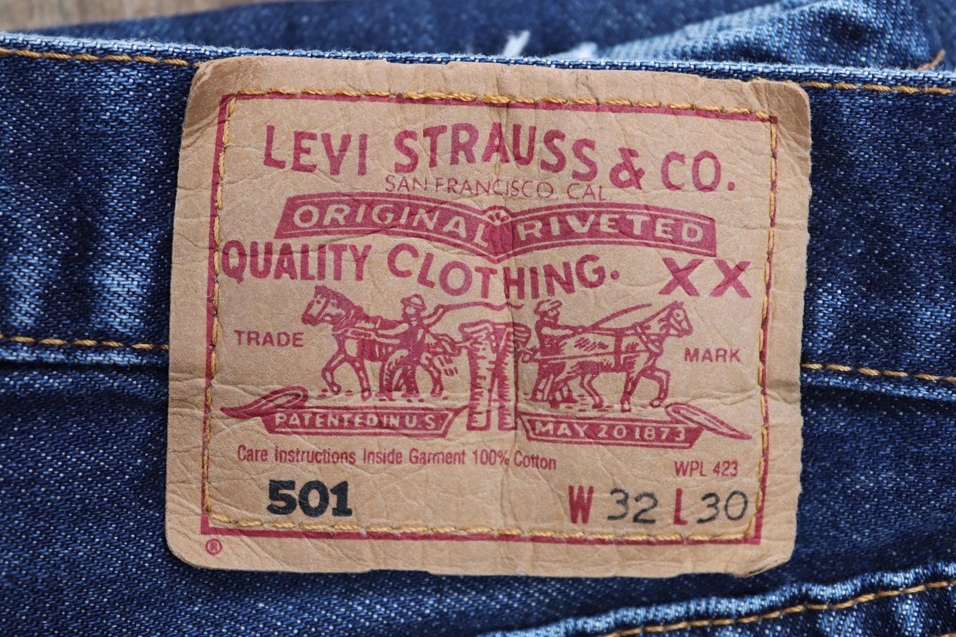 Vintage Levis 501 jeans - blue denim workwear - made in UK - 30" x 29"