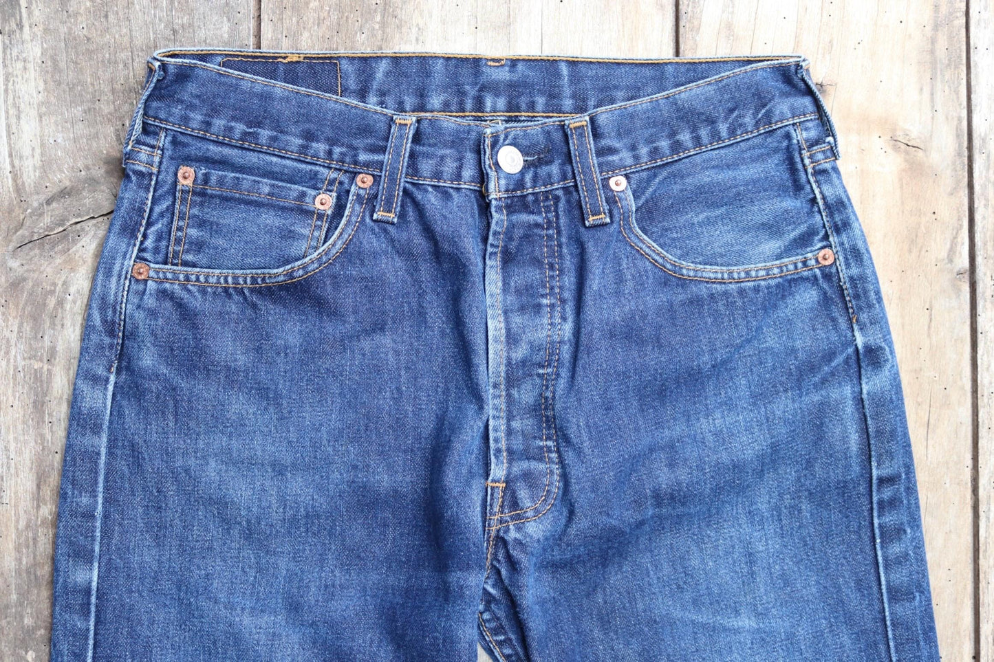 Vintage Levis 501 jeans - blue denim workwear - made in UK - 30" x 29"