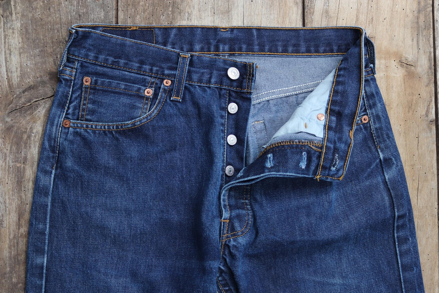 Vintage Levis 501 jeans - blue denim workwear - made in UK - 30" x 29"