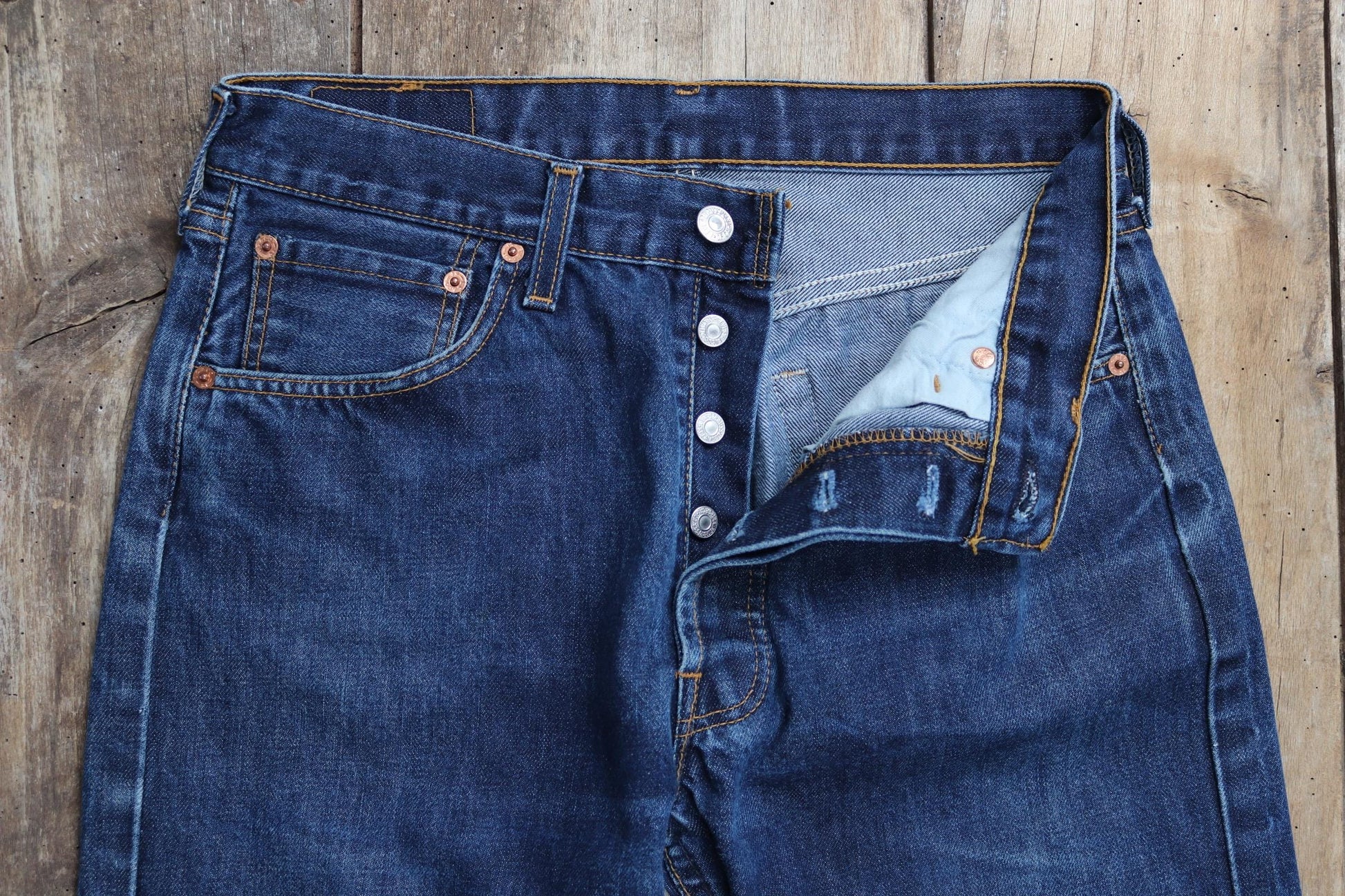 Vintage Levis 501 jeans - blue denim workwear - made in UK - 30" x 29"