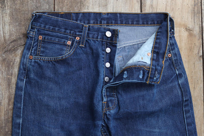 Vintage Levis 501 jeans - blue denim workwear - made in UK - 30" x 29"