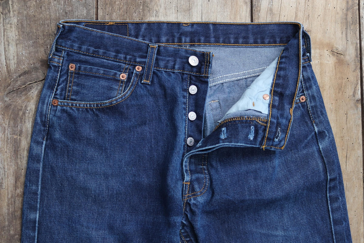 Vintage Levis 501 jeans - blue denim workwear - made in UK - 30" x 29"