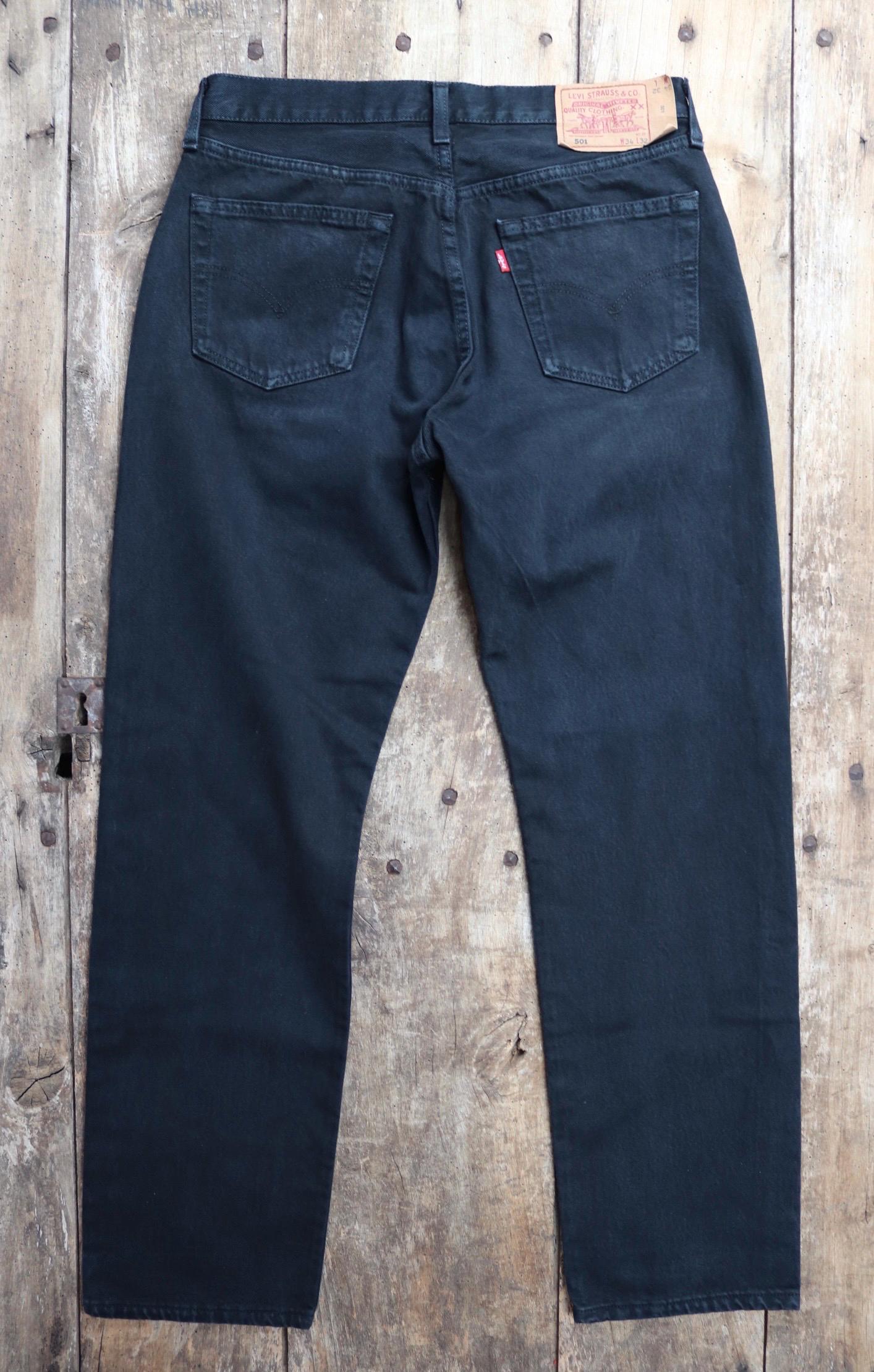 Vintage Levis 501 jeans - black denim workwear - made in UK - 32" x 34"