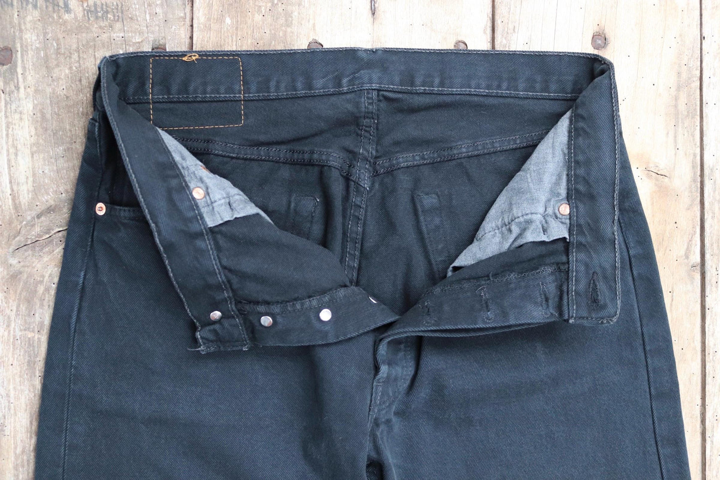 Vintage Levis 501 jeans - black denim workwear - made in UK - 32" x 34"
